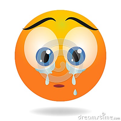 Crying emoji. Yellow funny face. Round character with bif eyes. Vector Illustration